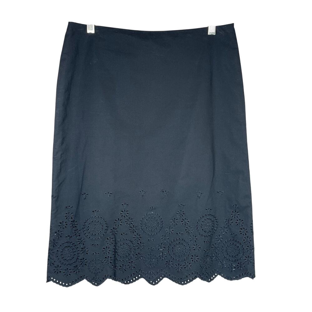 Banana Republic eyelet lace trimmed knee length pencil skirt, black, size 2, EUC